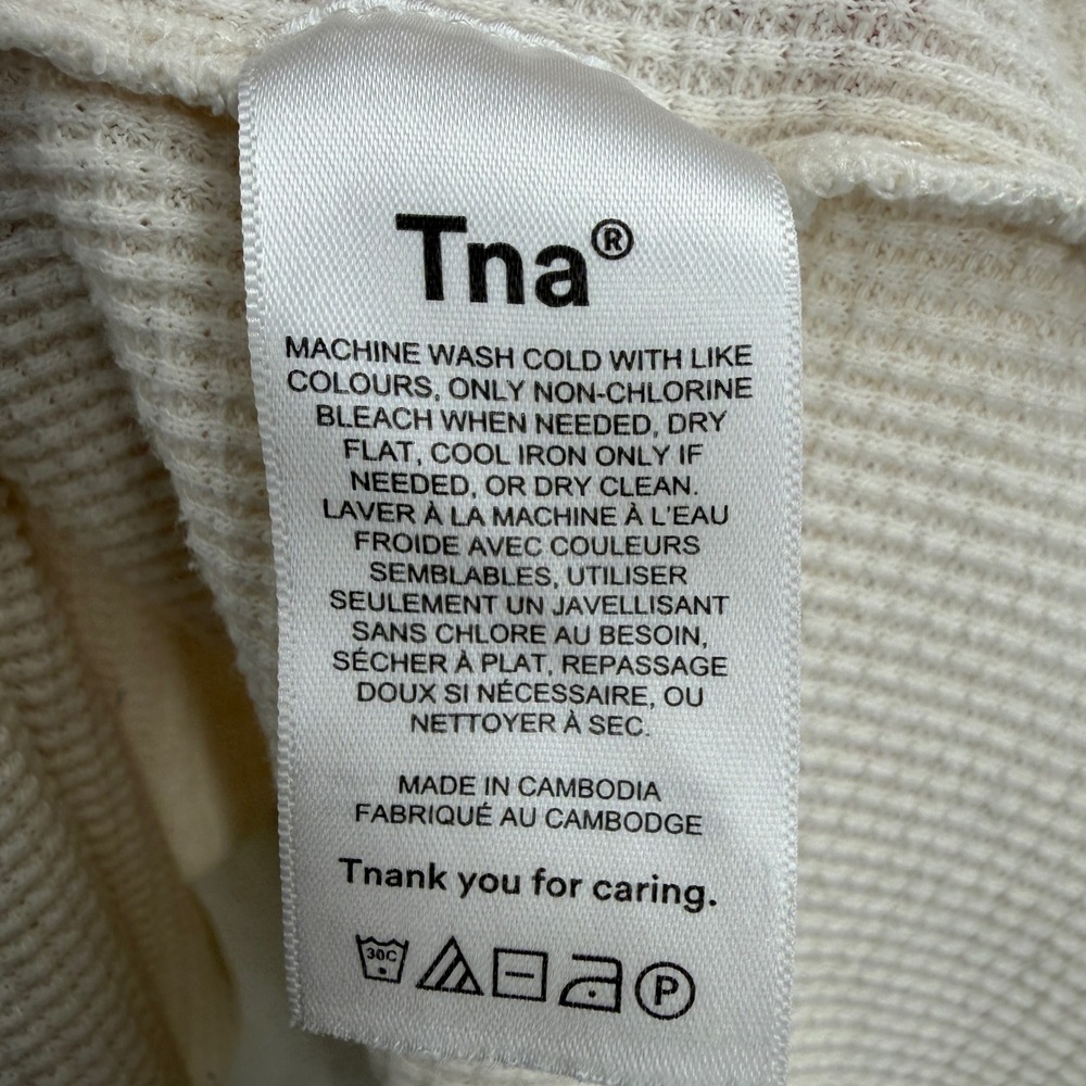 TNA Aritzia Waffle Knit Thermal Top Cream Long Sleeve Womens Medium - Picture 4 of 5